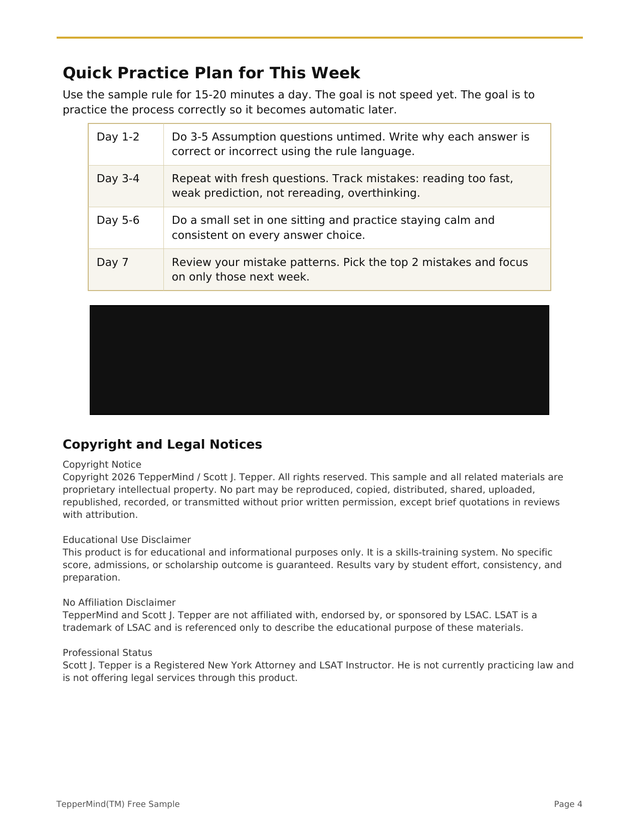 Sample TepperMind timing workbook page